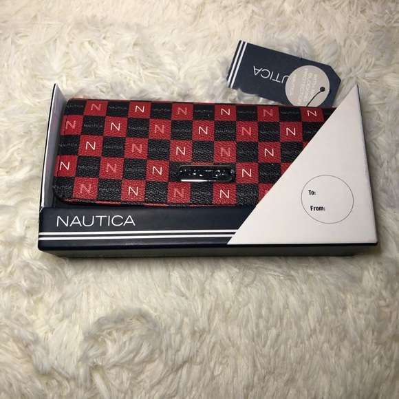 Nautica Red and Black Checkered Wallet - Picture 4 of 12